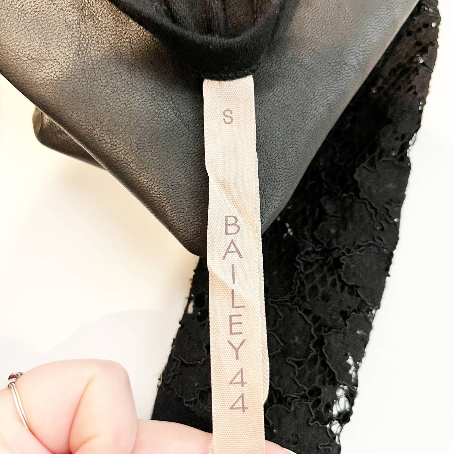 Bailey 44 Stolen Bride Faux Leather Lace Crewneck Long Sleeve Top Black Small