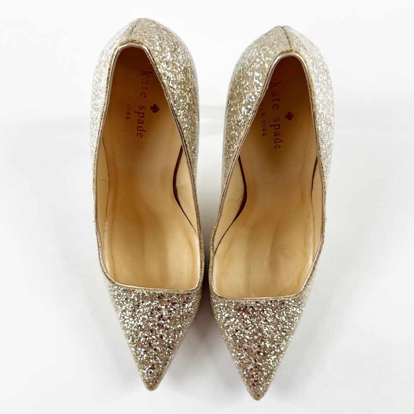 Kate Spade Licorice Too Sequin Glitter Pointy Toe Pumps Heels Gold 8