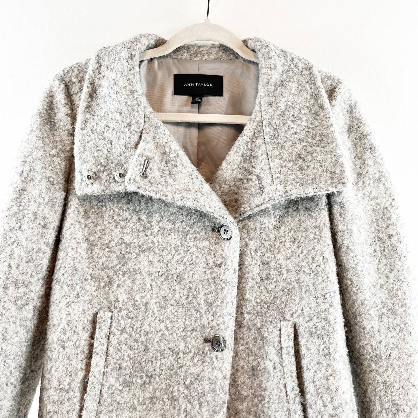 Ann Taylor Boucle Wool Long Sleeve Button Front Longline Coat Jacket Gray XS