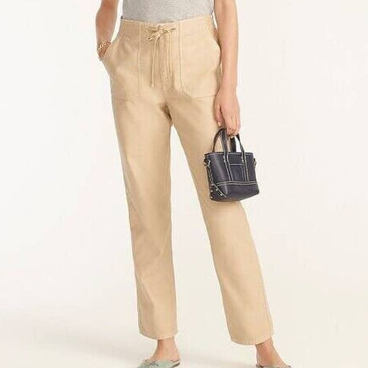 J. Crew Cotton High Rise Tie-Waist Straight Leg Camp Pants in Beechwood Medium