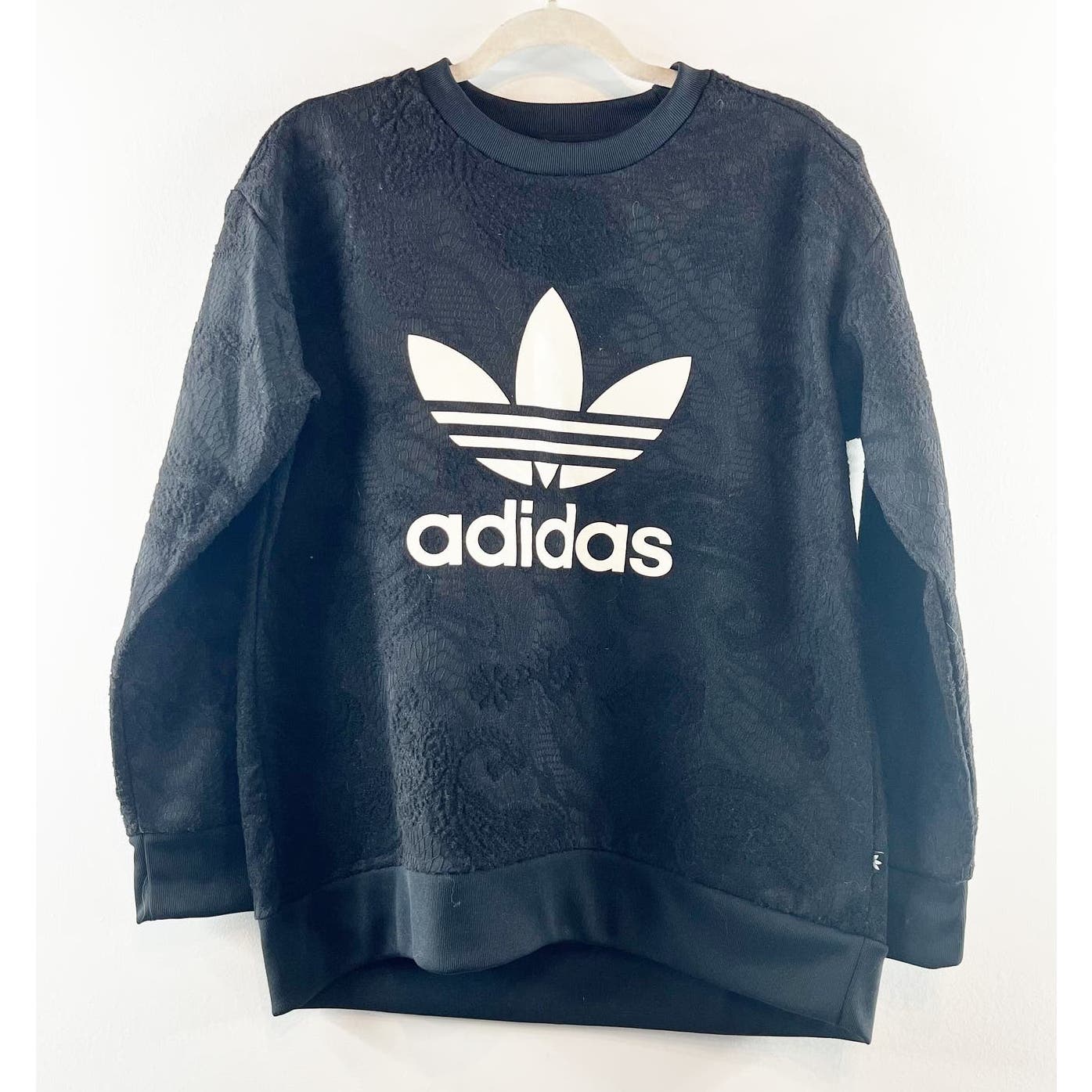 Adidas Limited Edition Trefoil Lace Textured Crewneck Sweatshirt Black Small