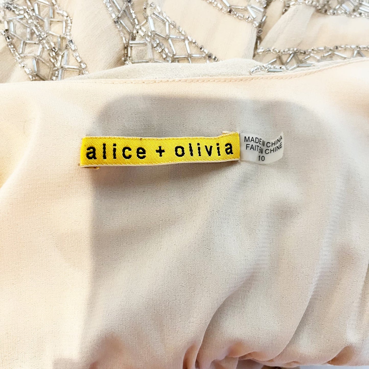 Alice + Olivia Gabby Beaded Cowl Back Sleeveless Cocktail Tank Dress Cream 10