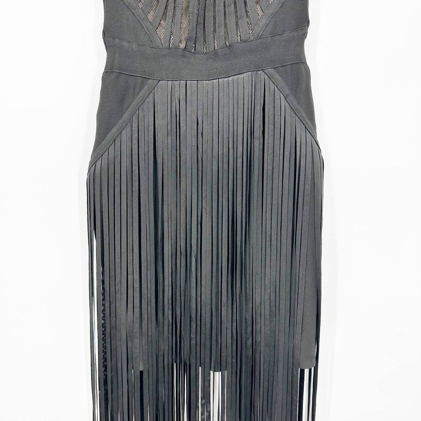 Gold Label Wow Couture Bandage Bodycon Fringe Hem Maxi Dress Black Small