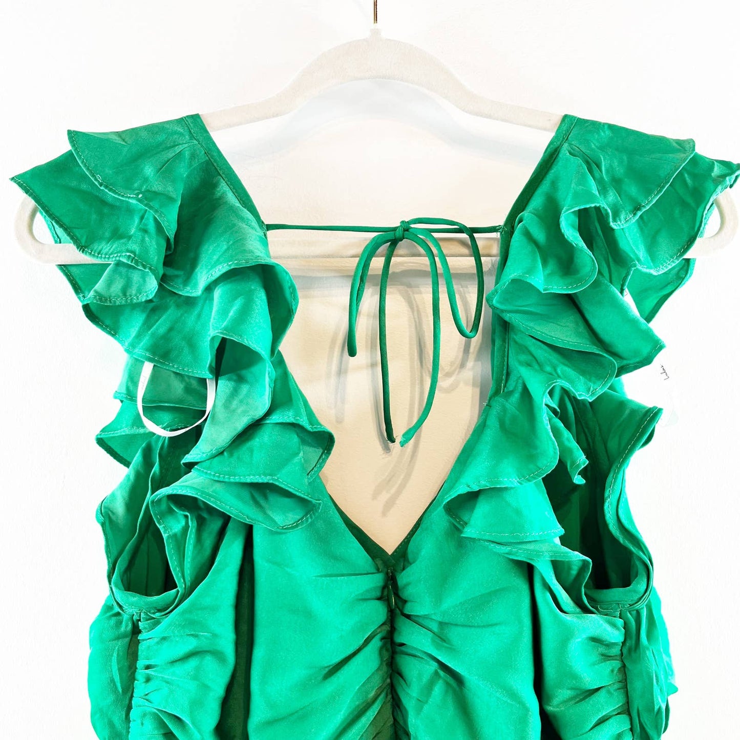 Lulus Daytime Darling Ruffle Short Sleeves Surplice Neck Mini Dress Green XL NWT