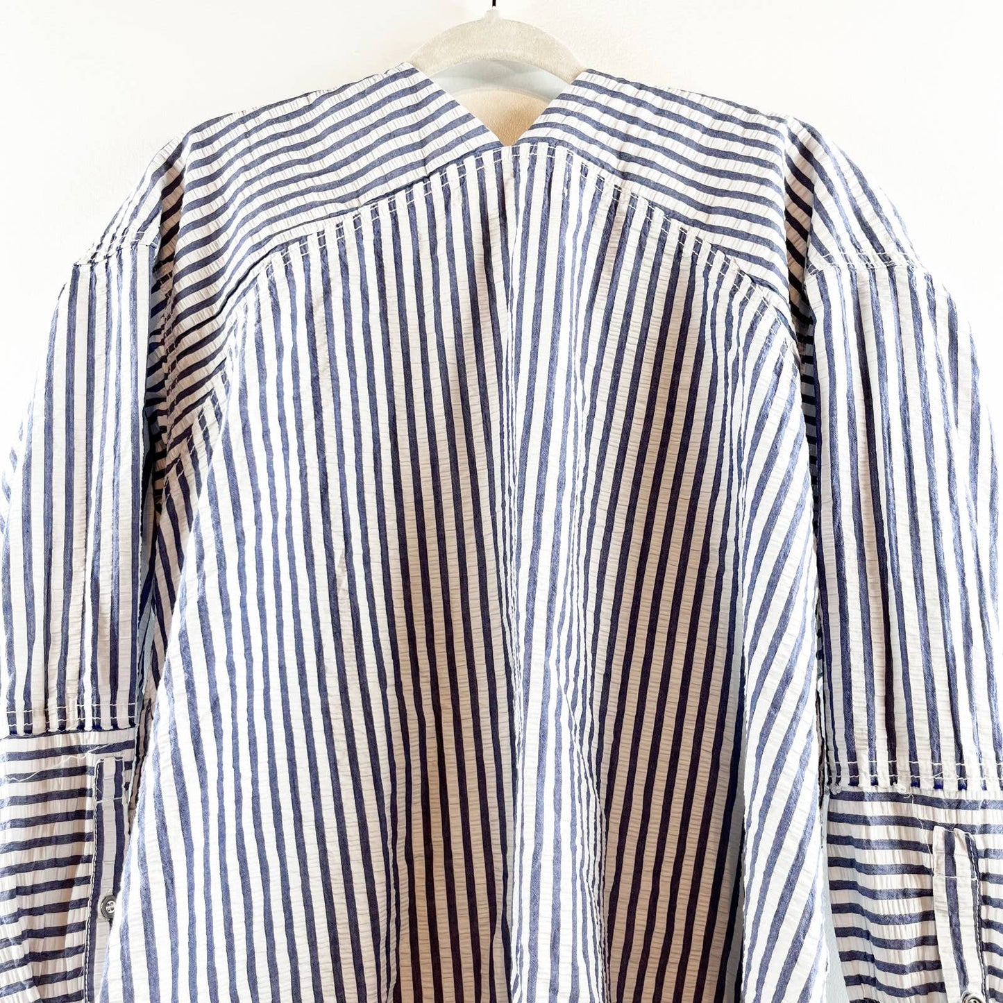 Free People One Of The Boys Striped Button-Front Tie Back Tunic Top Blue Medium