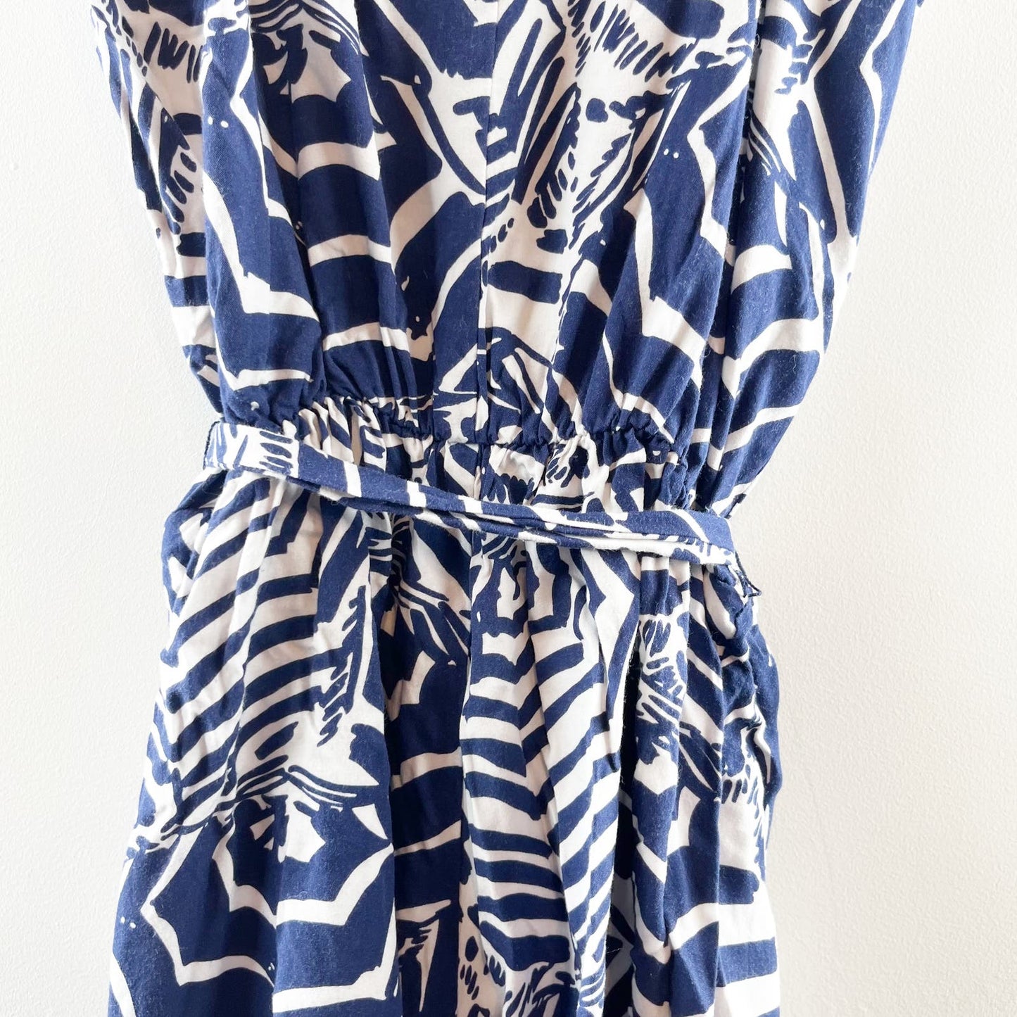 Lilly Pulitzer Deanna Oh Cabana Boy Print Belted Romper Blue And White Medium