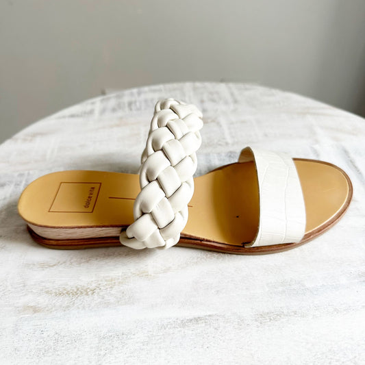 Dolce Vita Braided Slide Double Strap Sandals Leather Cream 7
