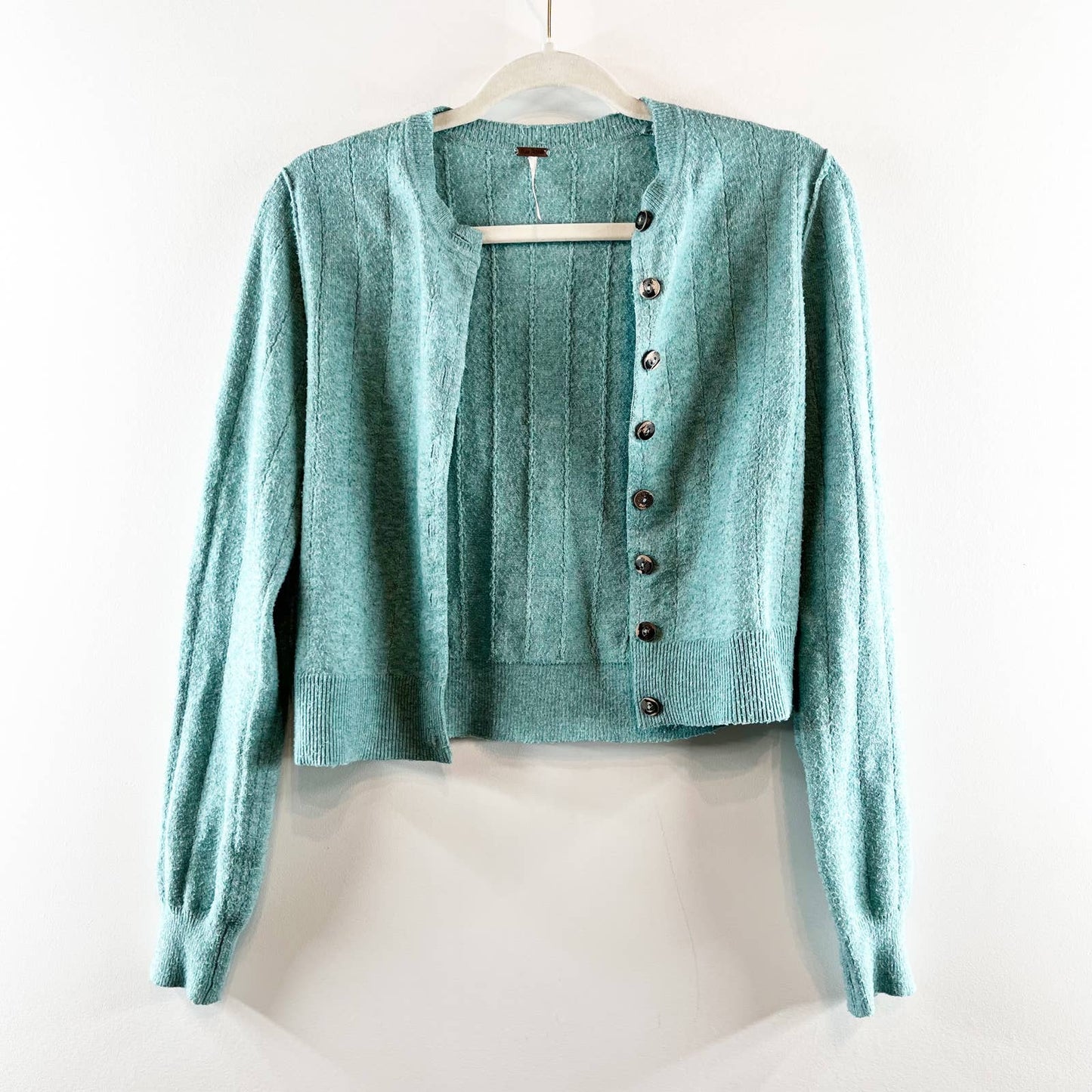 Free People Always With Me Cropped Cardigan Sweater Blue Green Small