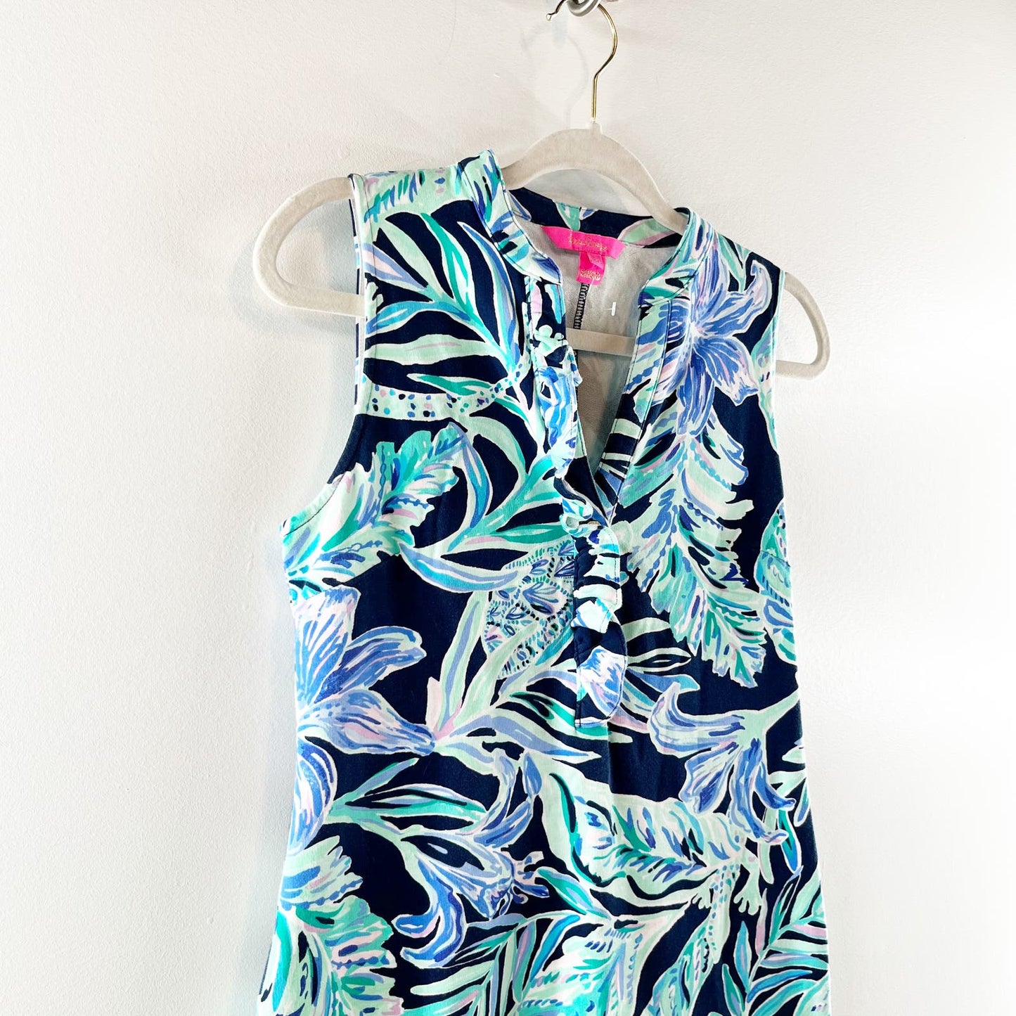 Lilly Pulitzer Sherryn Shift Tunic Printed Mini Sleeveless Dress Blue Teal XS