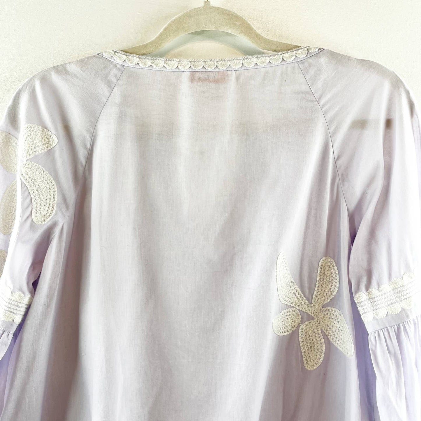 Tory Burch Cotton Embroidered Floral Long Balloon Sleeve Blouse Lilac Purple 2