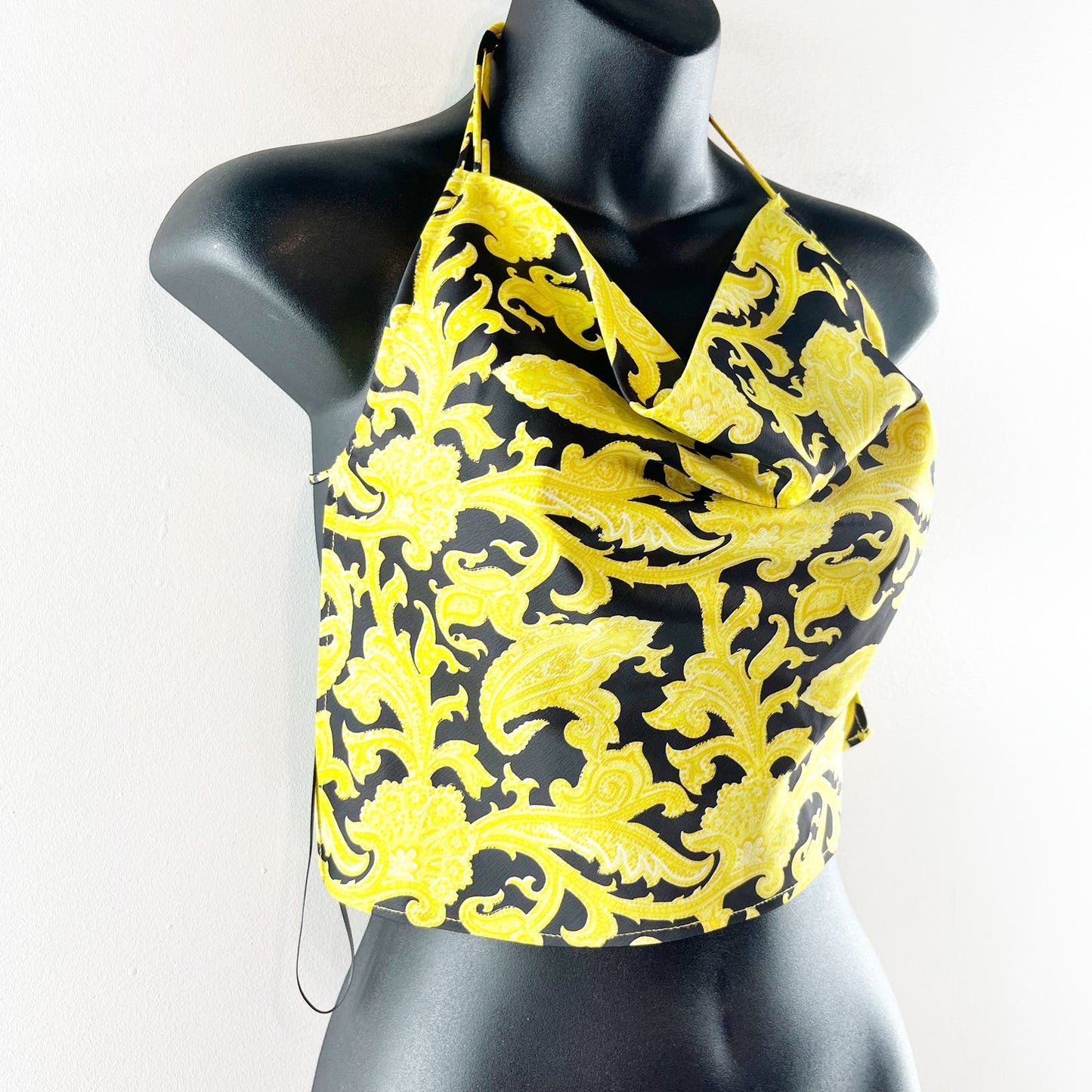 Urban Outfitters Halter Open Back Cowl Neck Paisley Handkerchief Top Yellow S