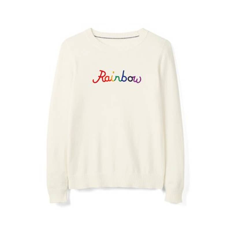Boden Estella Crewneck Long Sleeve Rainbow Embroidered Sweater Ivory XS