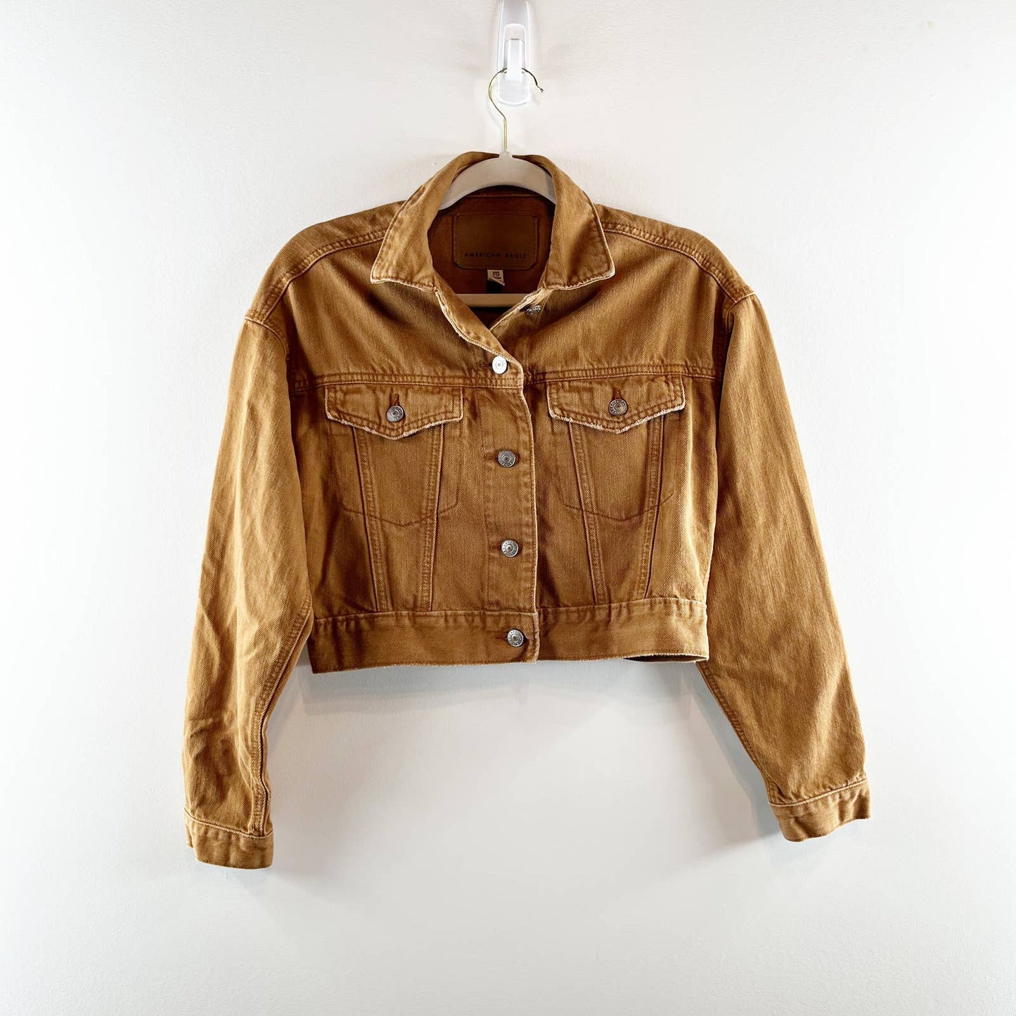American Eagle Outfitters Cropped Denim Jacket Brown XS