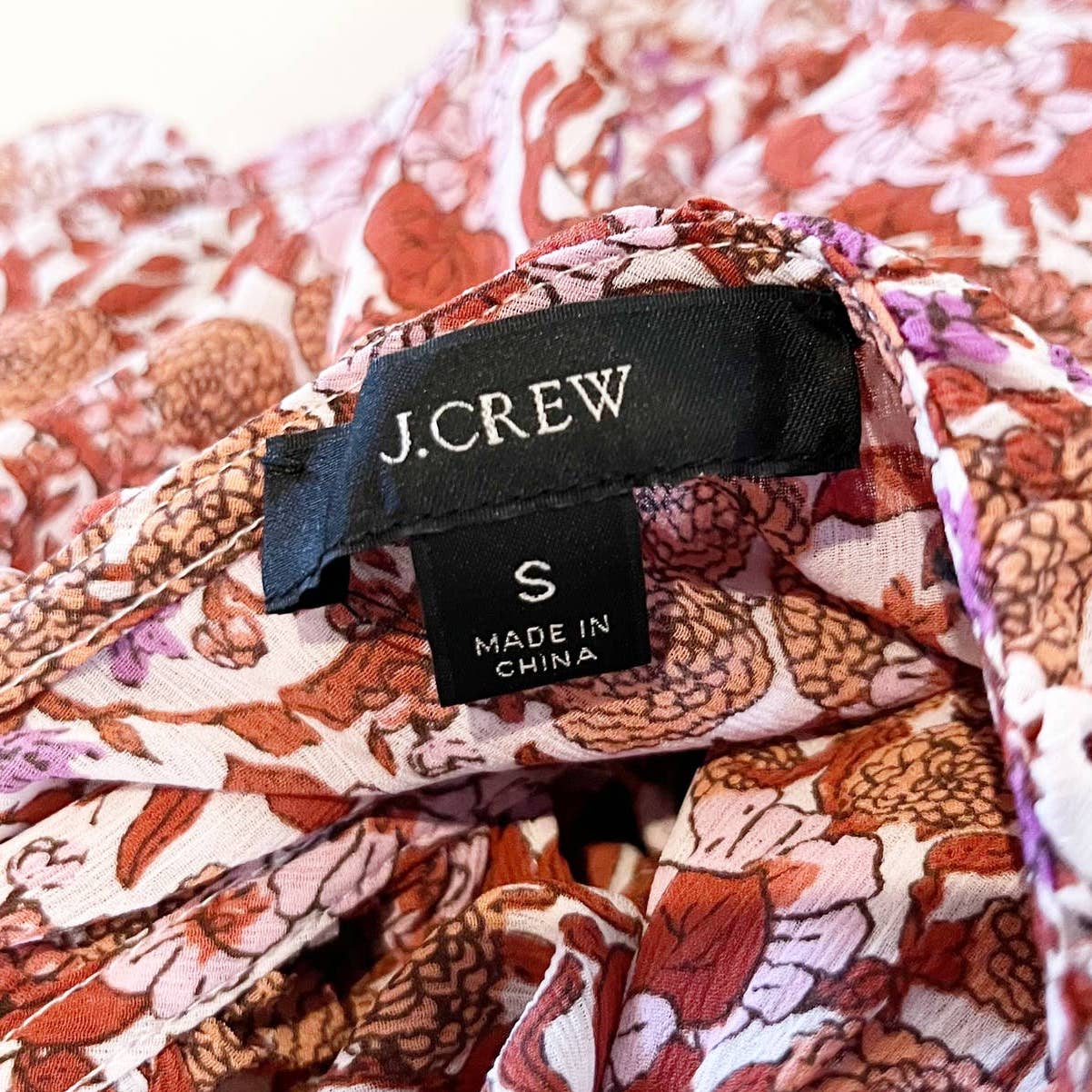 J Crew Ruffled Crinkle Long Sleeve Top Floral Print Pink Small