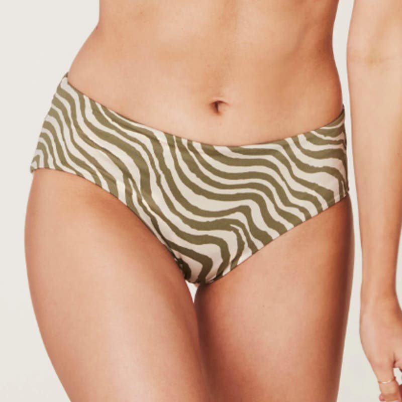 Andie The Portofino Bias Stripe Truffle Top & Hipster Bottom Bikini Set Olive XL