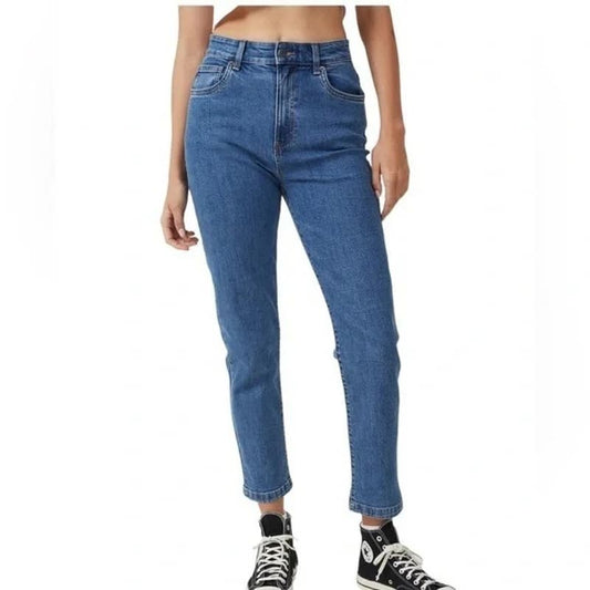 Cotton On High Rise Tapered Cotton Mom Jeans Denim Blue 6
