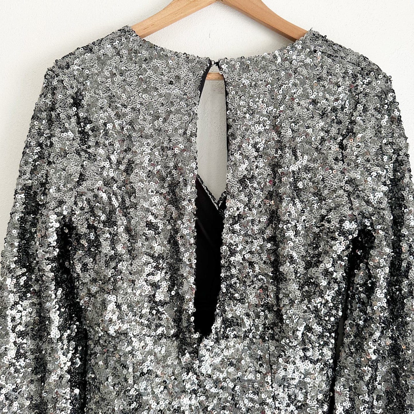 O.P.T. Anthropologie Rumi V Neck Long Sleeve Sequin Mini Dress Silver Small