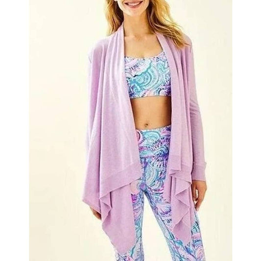 Lilly Pulitzer Danique Coolmax Open Front Long Sleeve Cardigan Sweater Lilac S