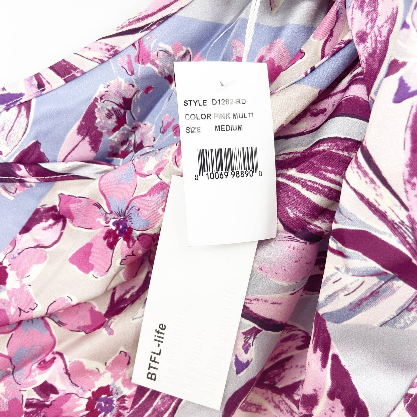 BTFL-life Shirred Floral Print One-Shoulder Minidress Pink Purple Medium
