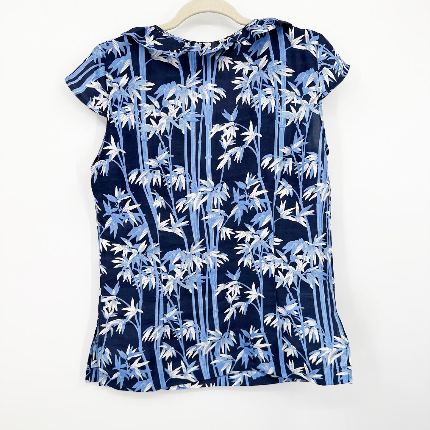 Debon Baer Ruffle Bamboo Cap Sleeve Short Sleeve Blouse Top Blue Medium