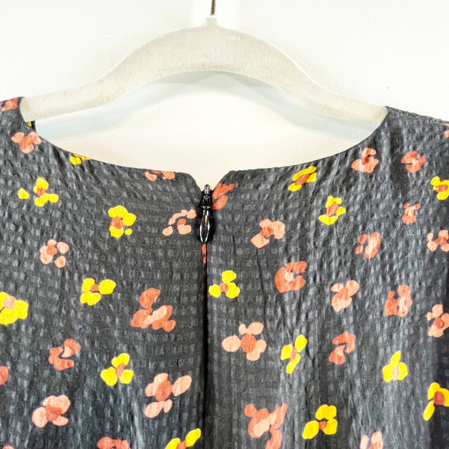 Madewell Short Sleeve Silk Button-Front Feline Floral Swing Skater Dress Black 0
