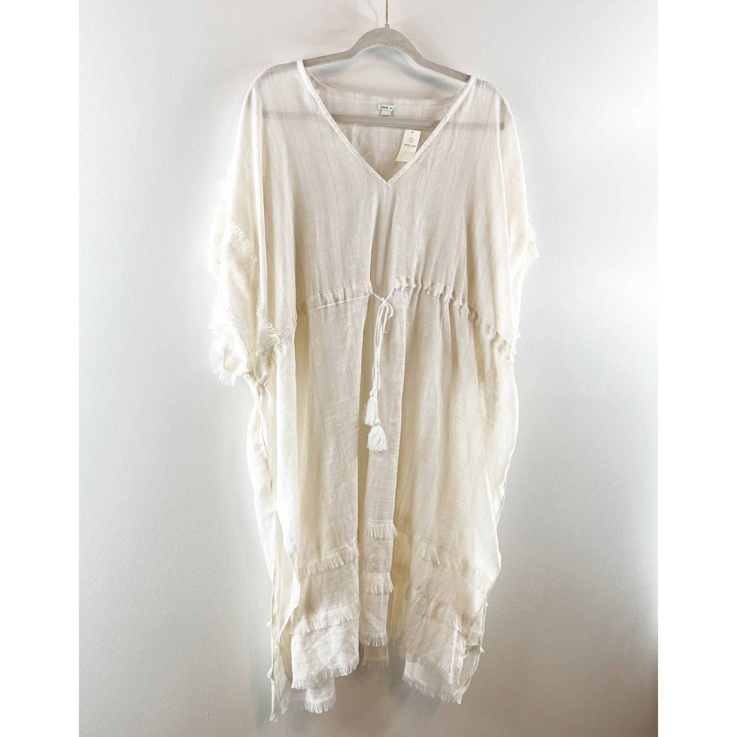 Aerie Offline Sheer Short Sleeve V-Neck Cover Up Kimono Dress White Medium