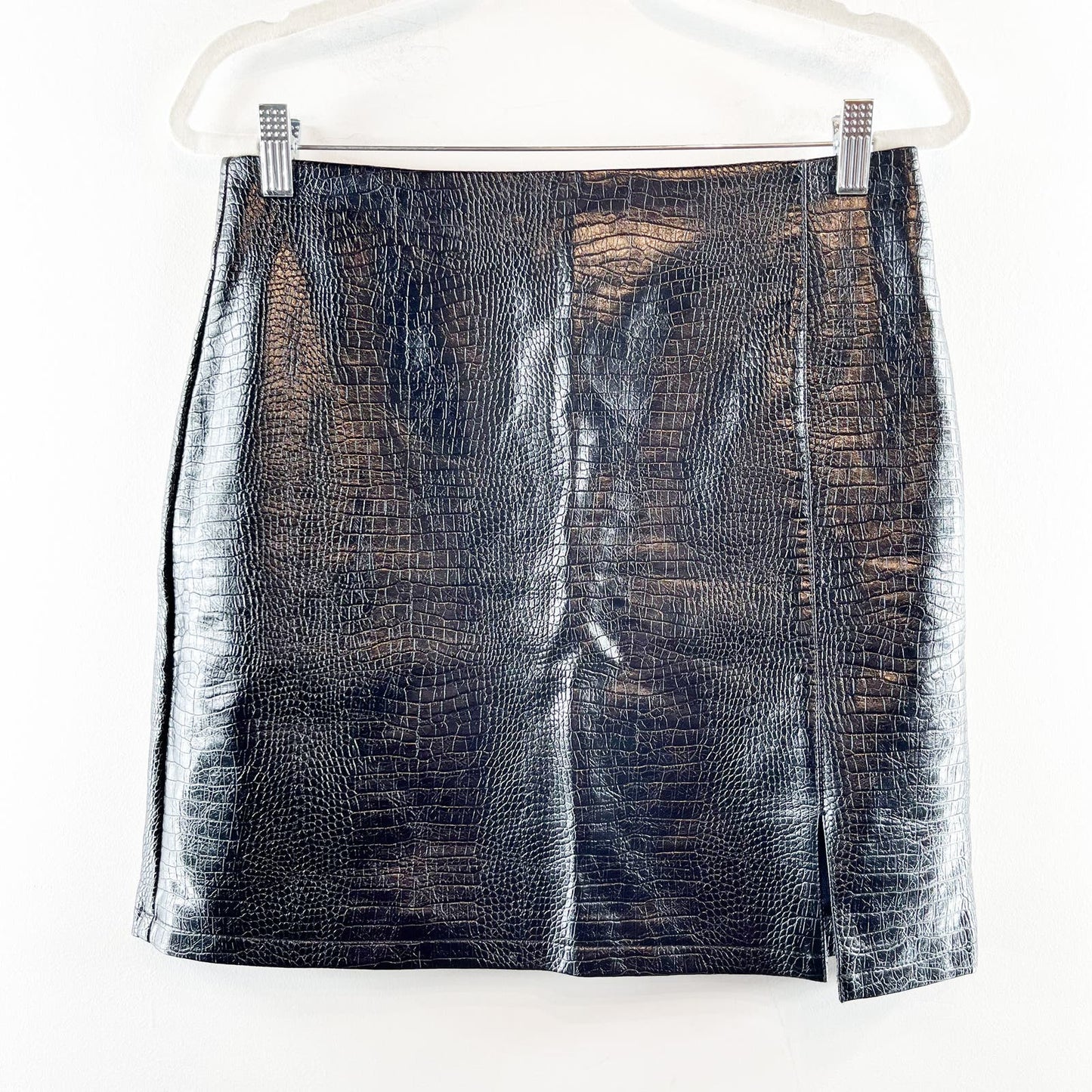 Topshop Croc Embossed Faux Leather Mini Skirt Black 8
