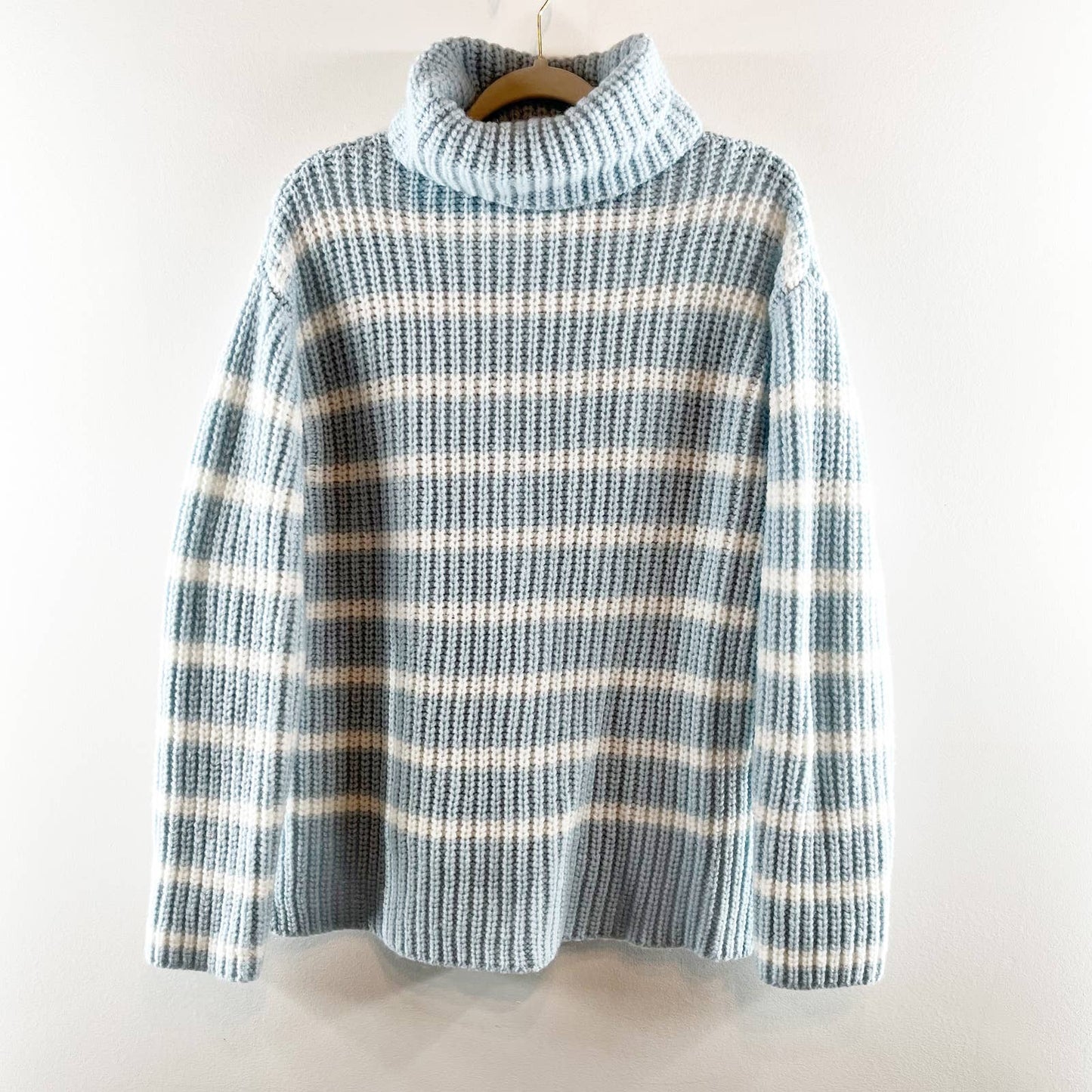 Caslon Striped Shaker Stitch Long Sleeve Turtleneck Pullover Sweater Blue Small