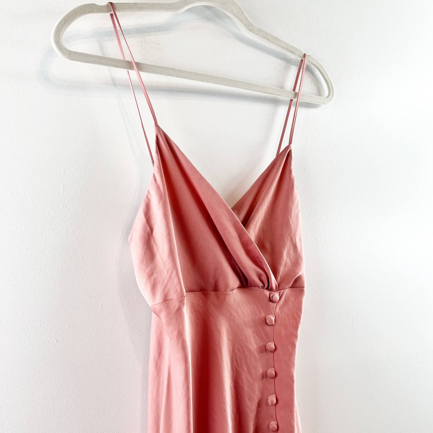 Zara Draped Neckline Satin Slip Button Side Midi Dress Pink Medium
