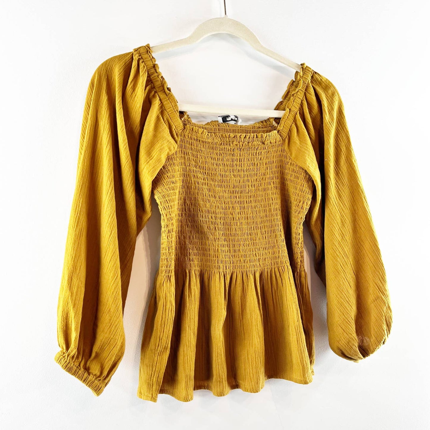 Madewell Sophia Long Sleeve Ruffle Neck Crop Blouse Top Textured Plaid Gold 00