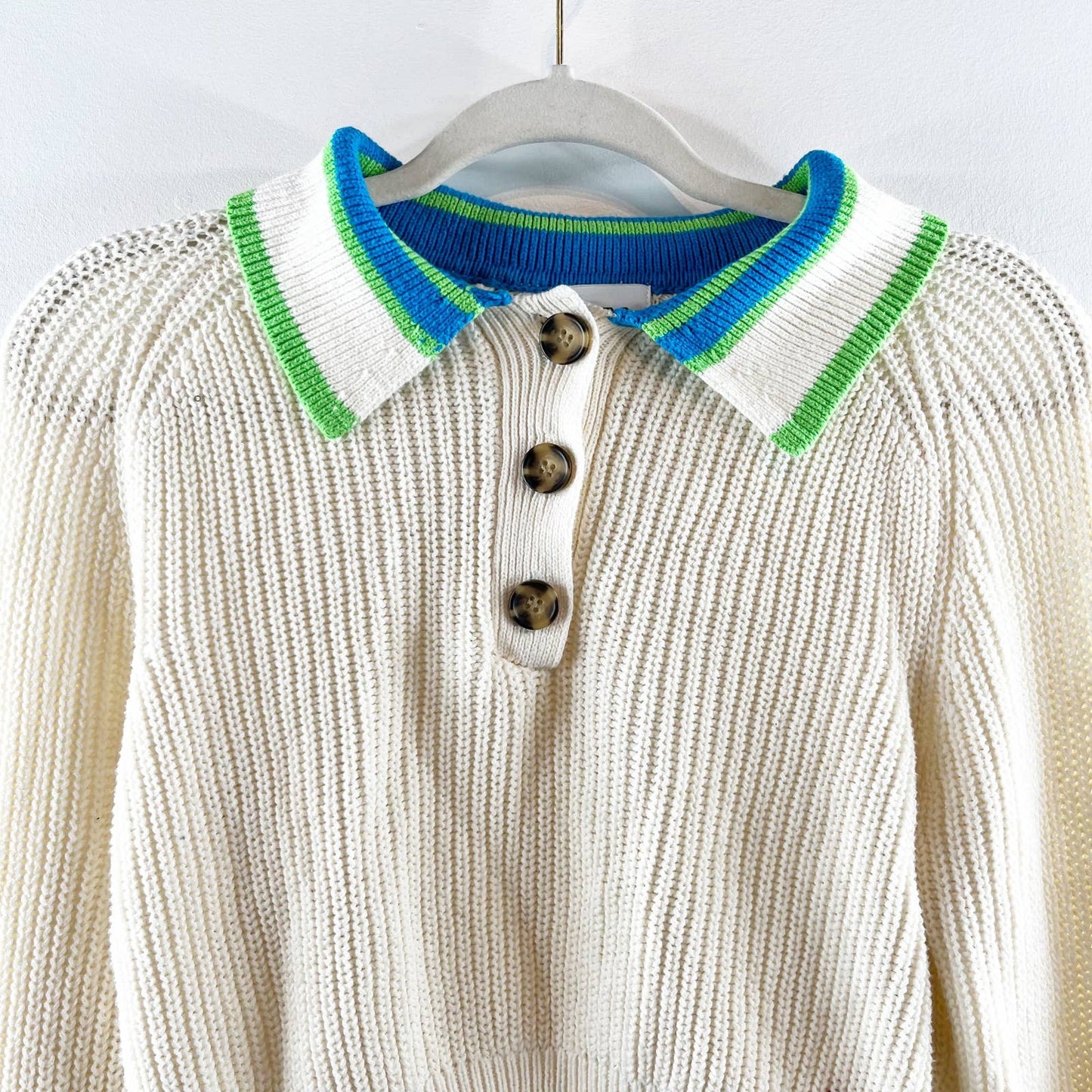 Urban Outfitters BDG Taylor Cropped Collared Polo Sweater Cream Medium