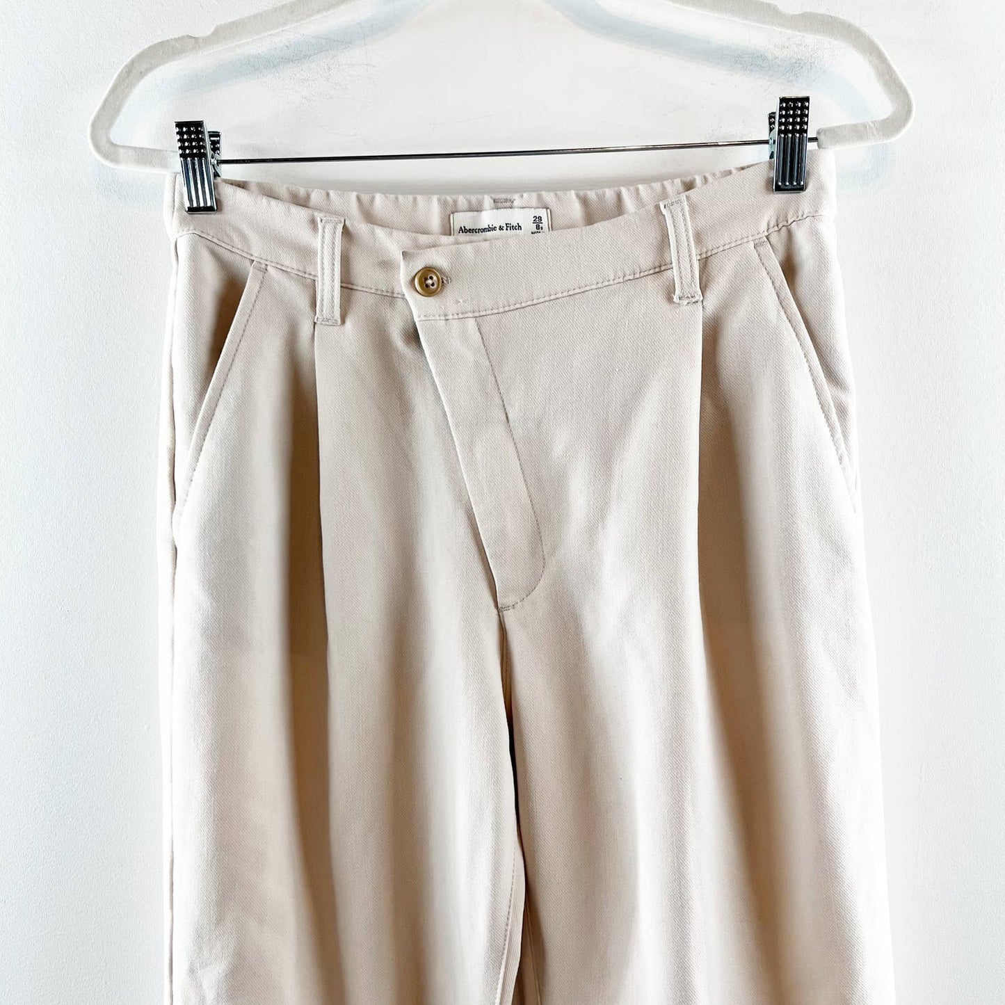 Abercrombie Tailored Relaxed High Rise Crossover Waistband Trouser Pants Tan 8 P