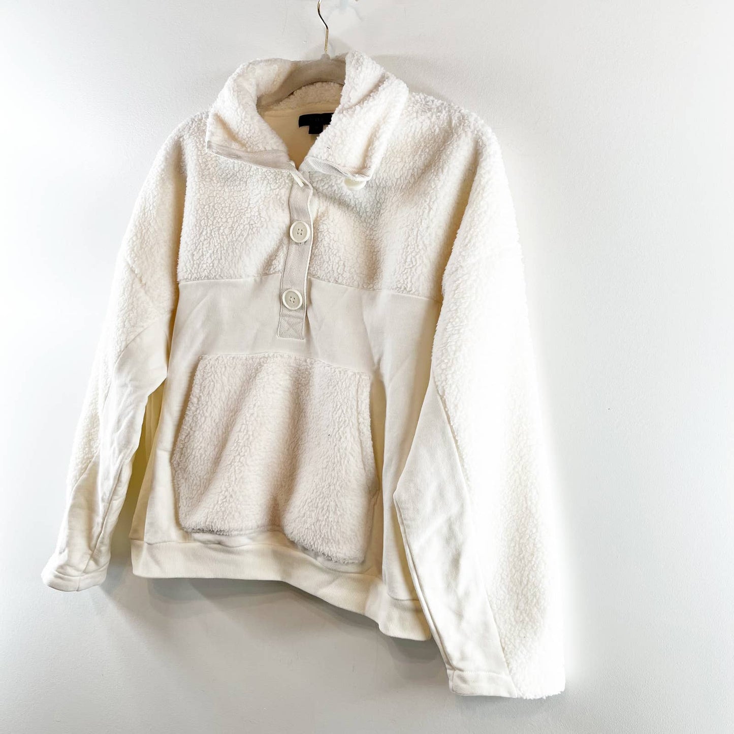 J. Crew Teddy Sherpa Button-Front Sweatshirt Pullover Jacket Ivory White Medium