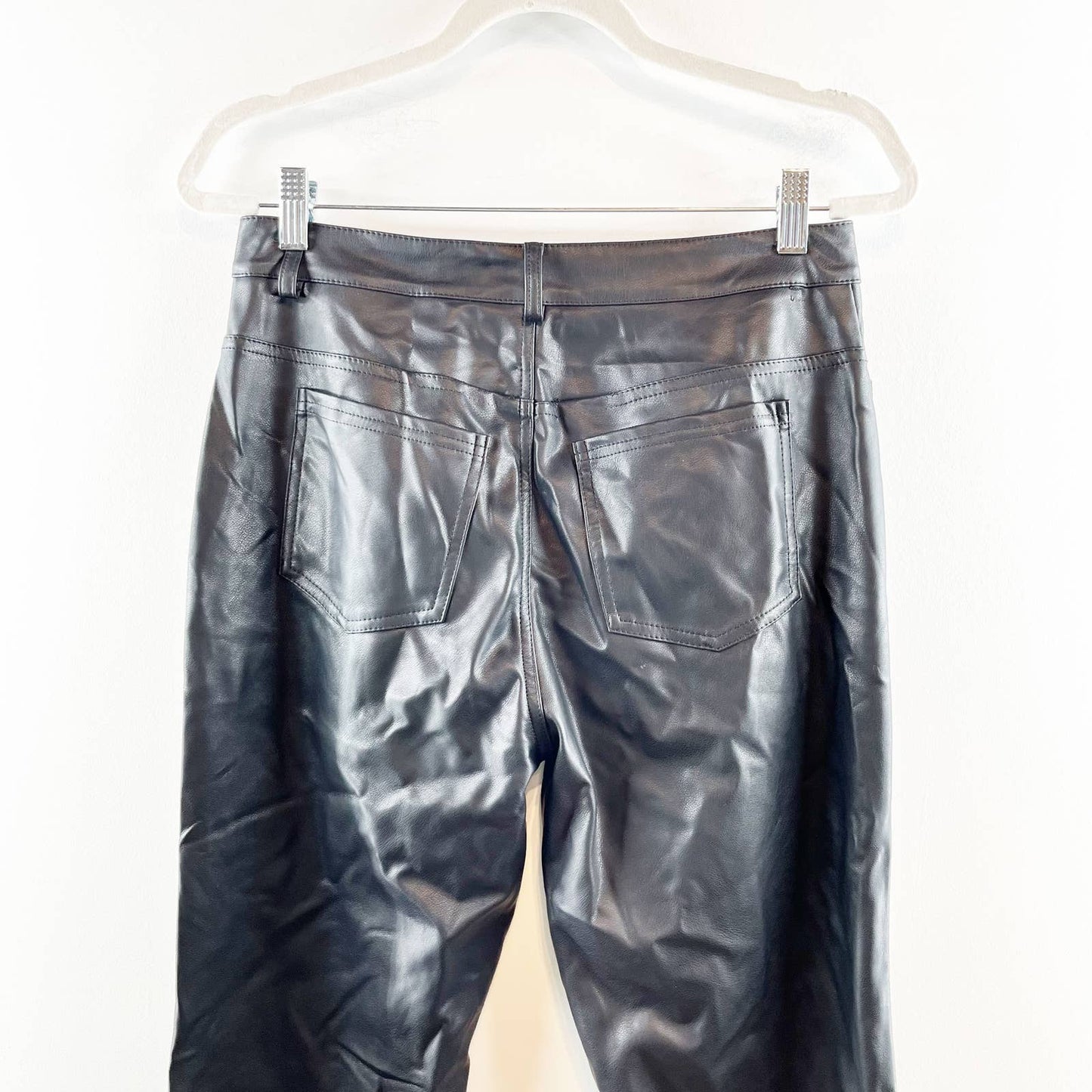 Le Lis Collection Faux Leather Pull On High Waisted Bootcut Flare Pants Black M