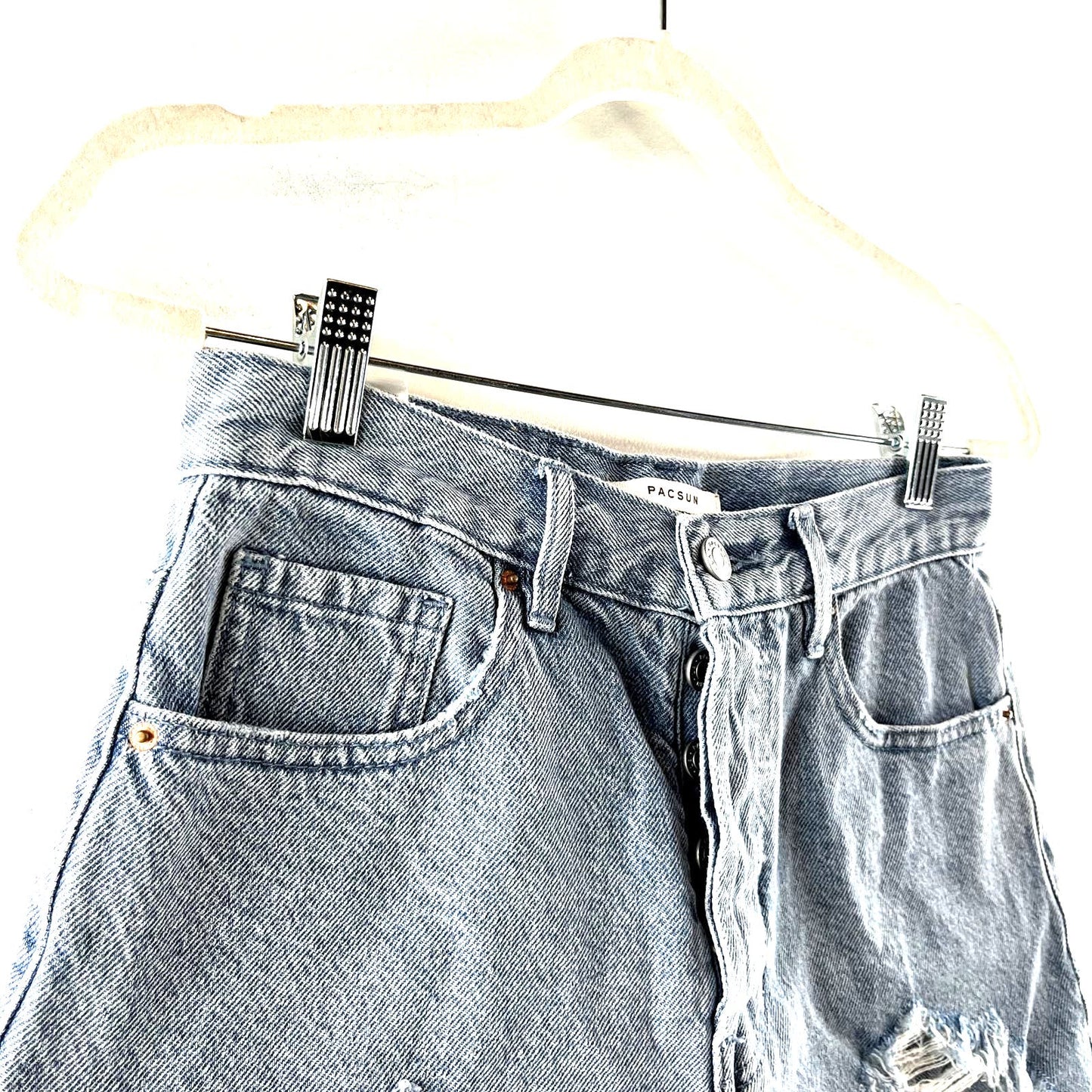 PacSun Vintage High Rise Distressed Cutoff Denim Jean Shorts Blue 26 / 2