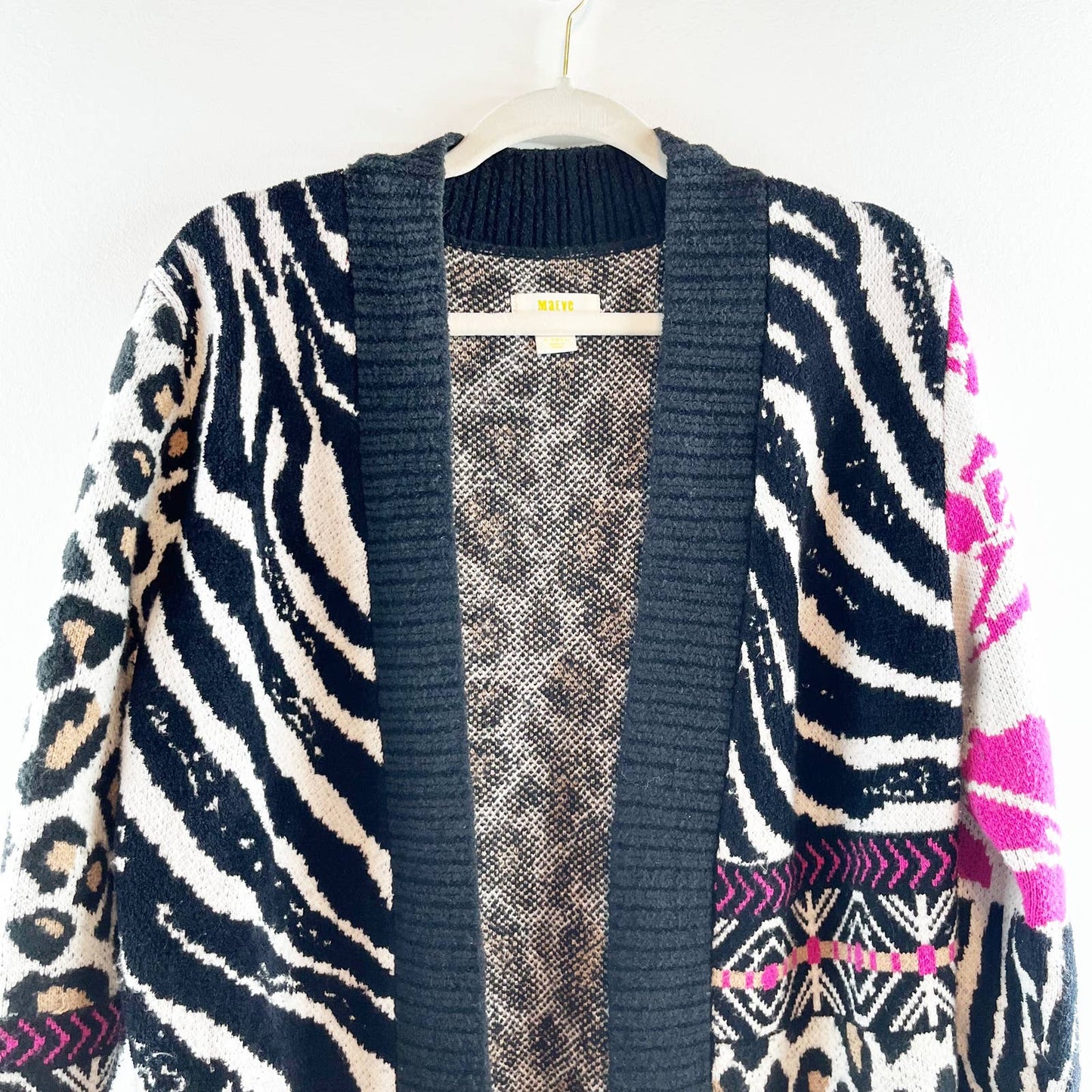 Maeve Long Sleeve Animal Print Makaya Chunky Knit Cardigan Sweater Multicolor XS