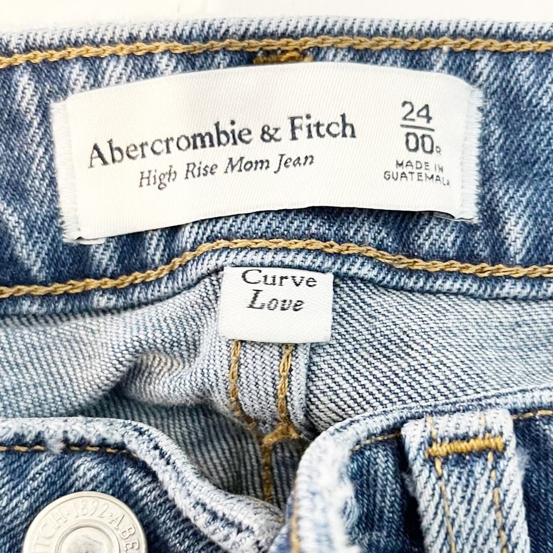 Abercrombie & Fitch High Rise Distressed Mom Jeans Curve Love Blue 00