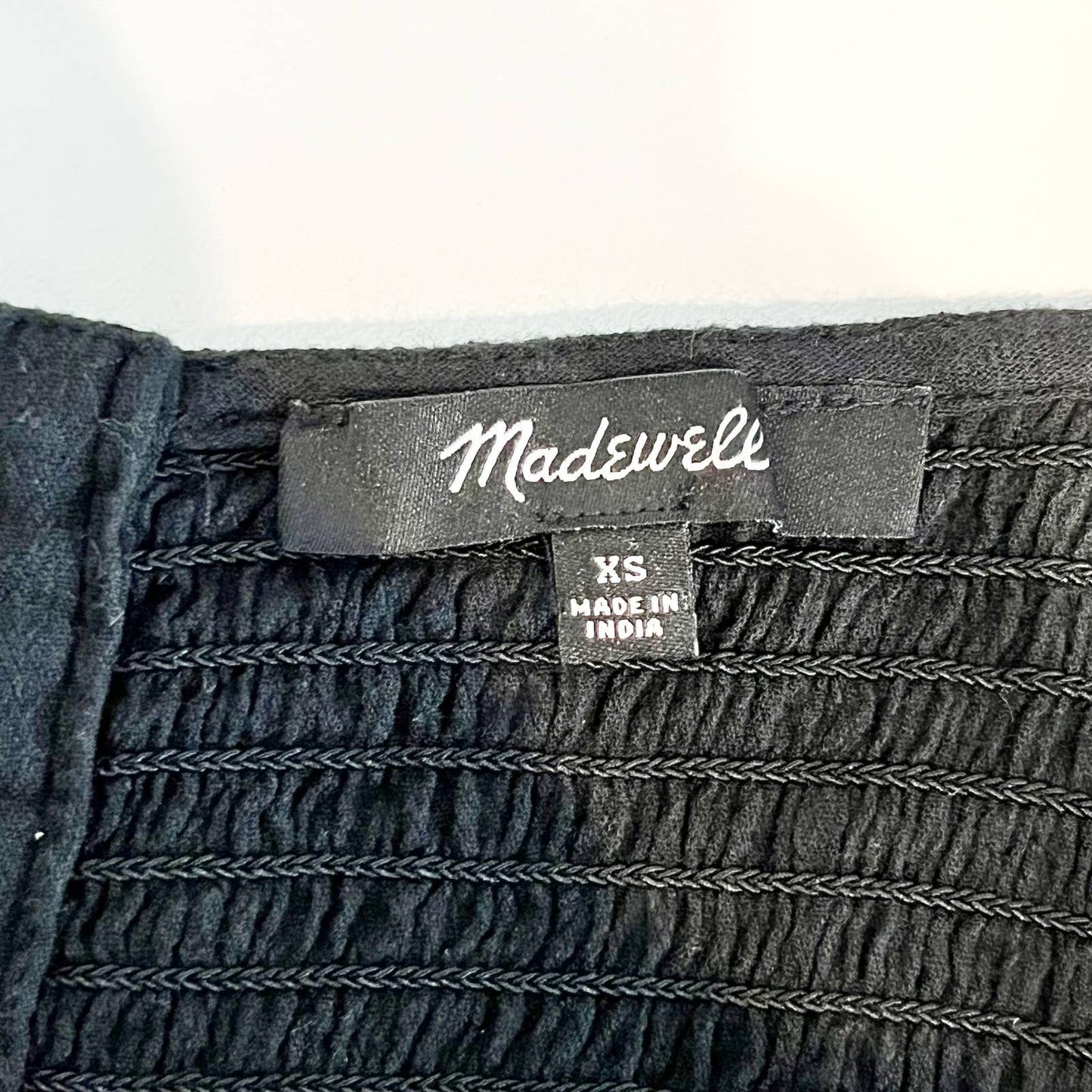 Madewell Eyelet Sleeve Lucie Square Neck Smocked Short Sleeve Top Black XS
