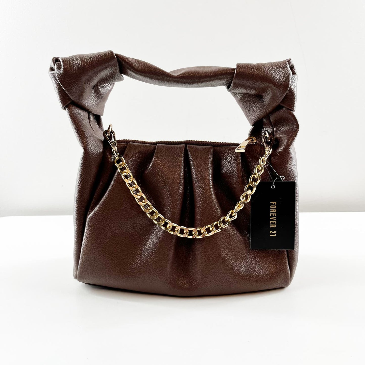 Forever 21 Faux Leather Gold Chain Bagette Mini Bag Purse Chocolate Brown