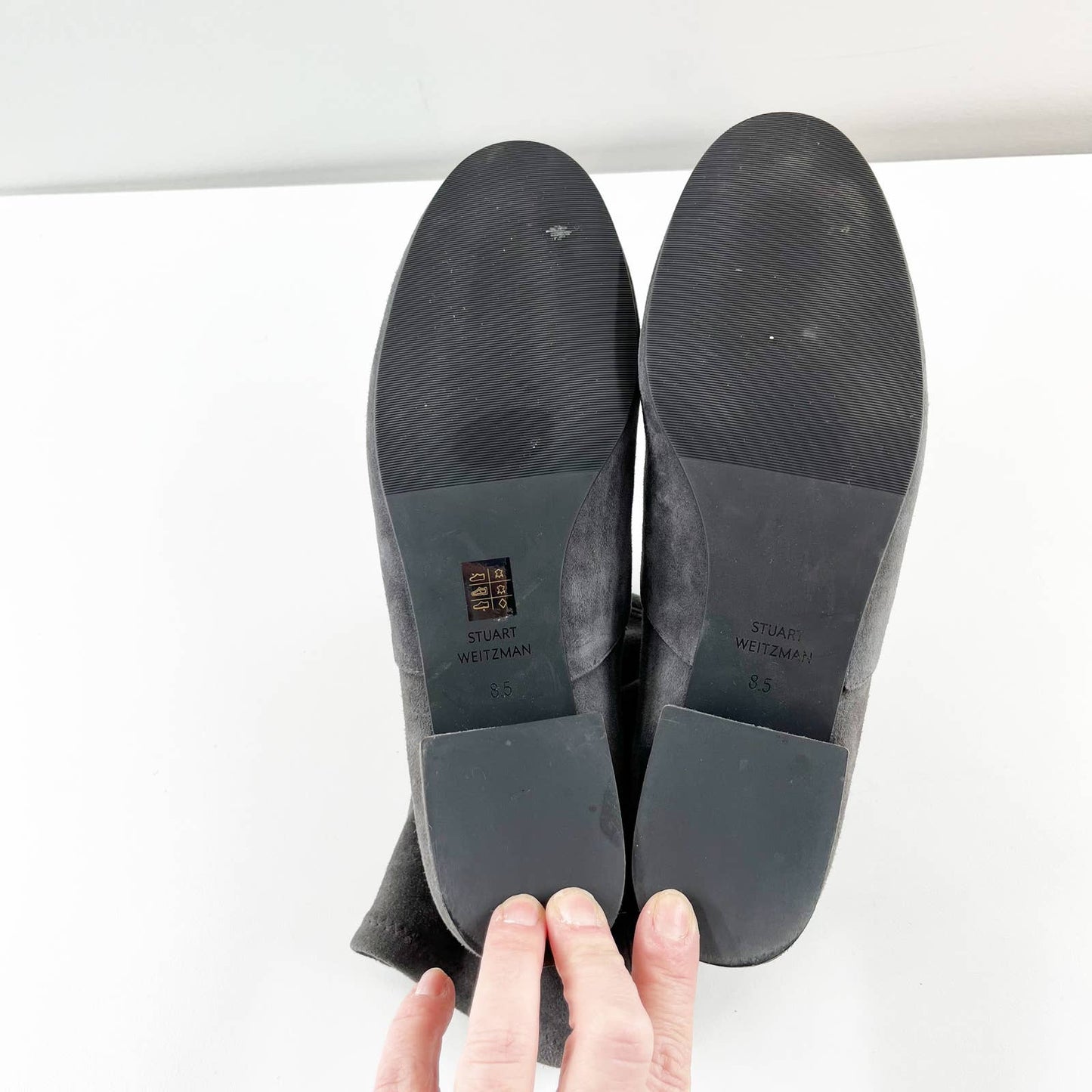 Stuart Weitzman Suede Almond Toe Moto Ankle Sock Boots Booties Gray 8.5