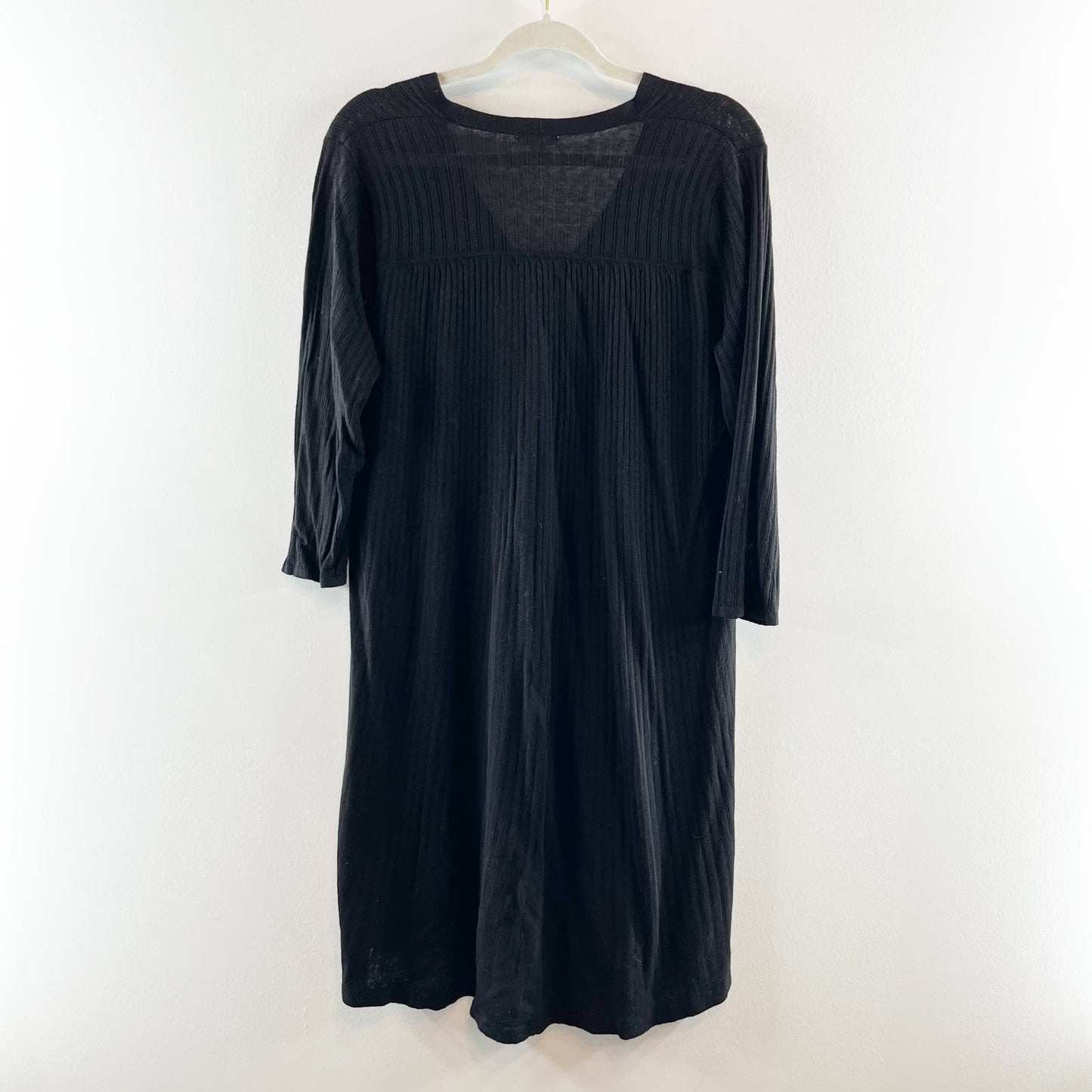J. Jill Linen Blend Ribbed Sweater Cardigan Dress Black Medium Petite
