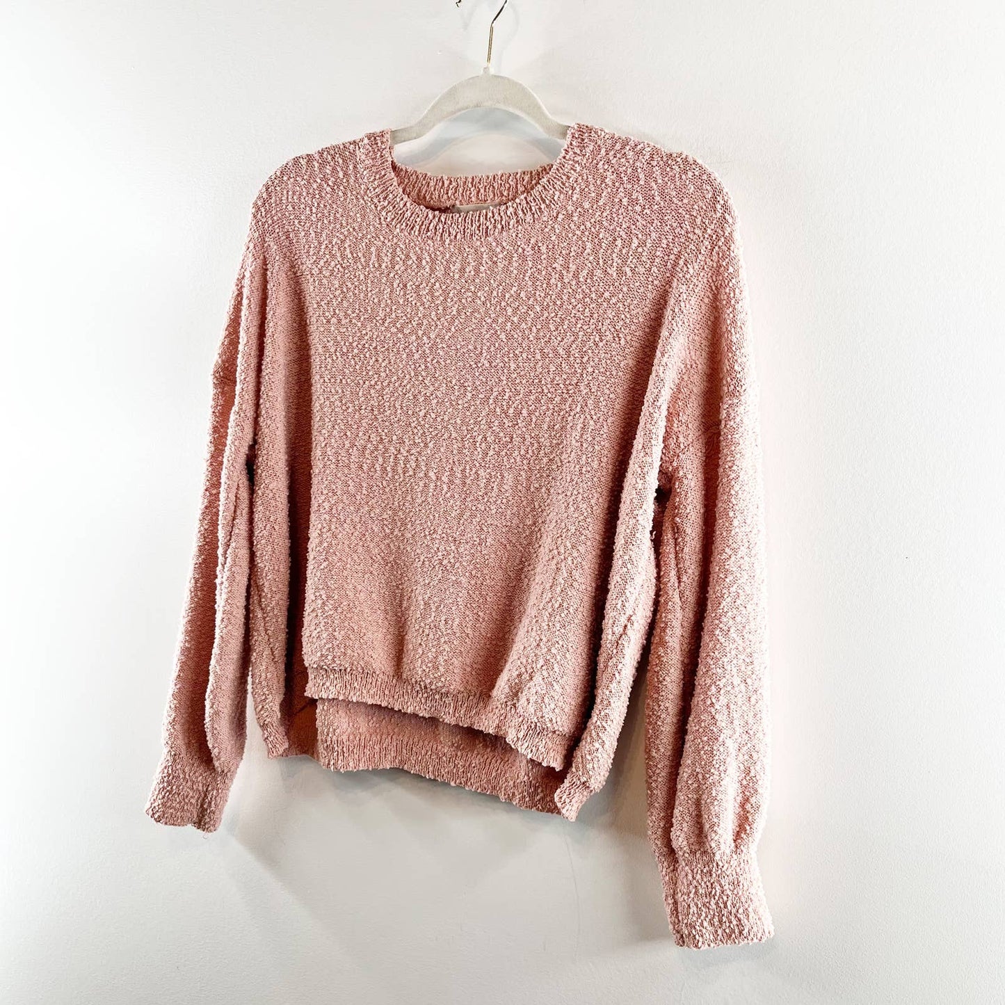 Altar'd State Textured Terry Long Sleeve Crewneck Pullover Sweater Pink XS / S