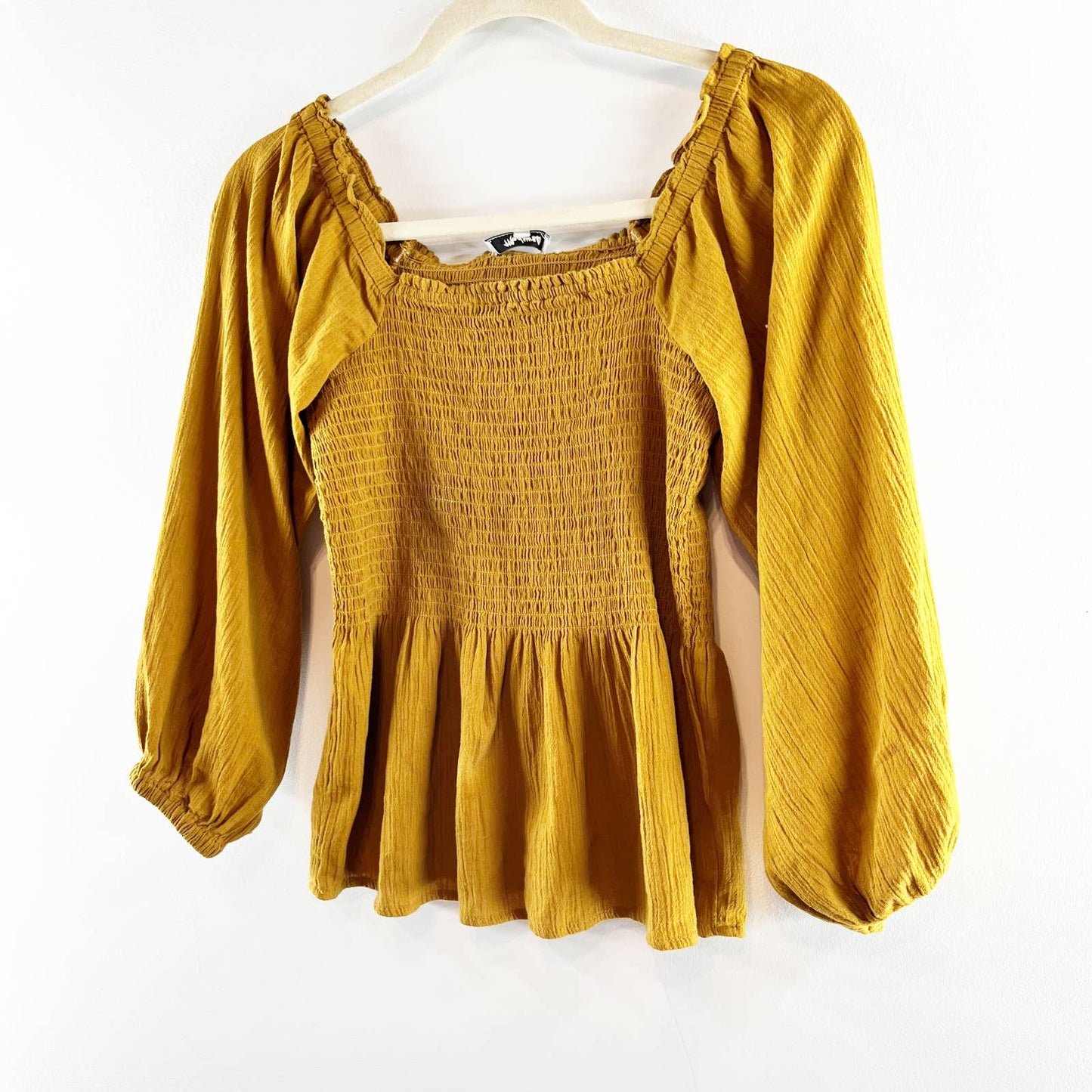 Madewell Sophia Long Sleeve Ruffle Neck Crop Blouse Top Textured Plaid Gold 00