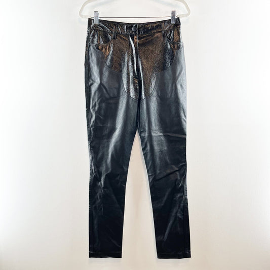 Urban Outfitters Western Faux Leather High Rise Skinny Jeans Pants Black 6