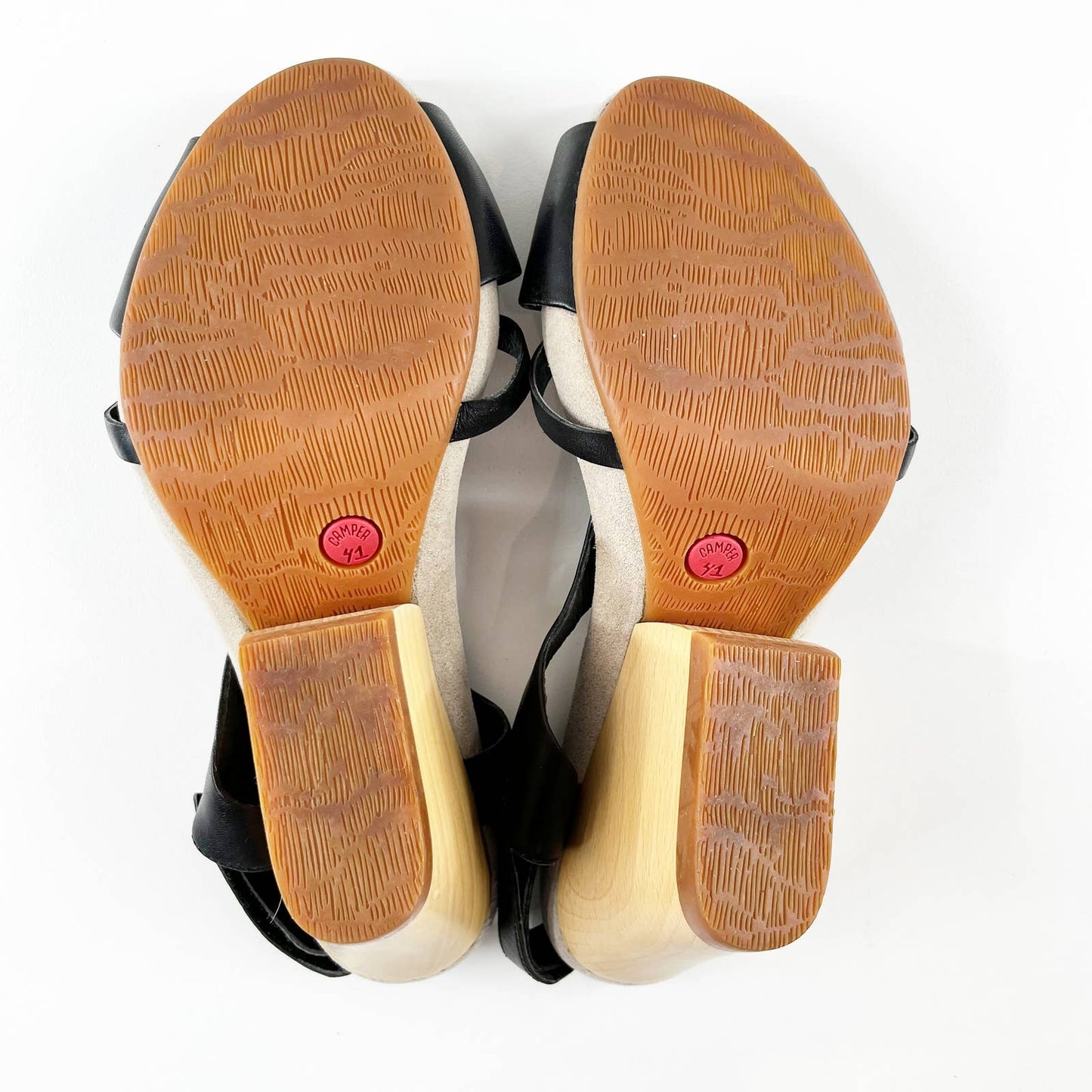 Camper Allegra Open Toe Strappy Wedge-Type Wood Block Heel Sandals Black 41