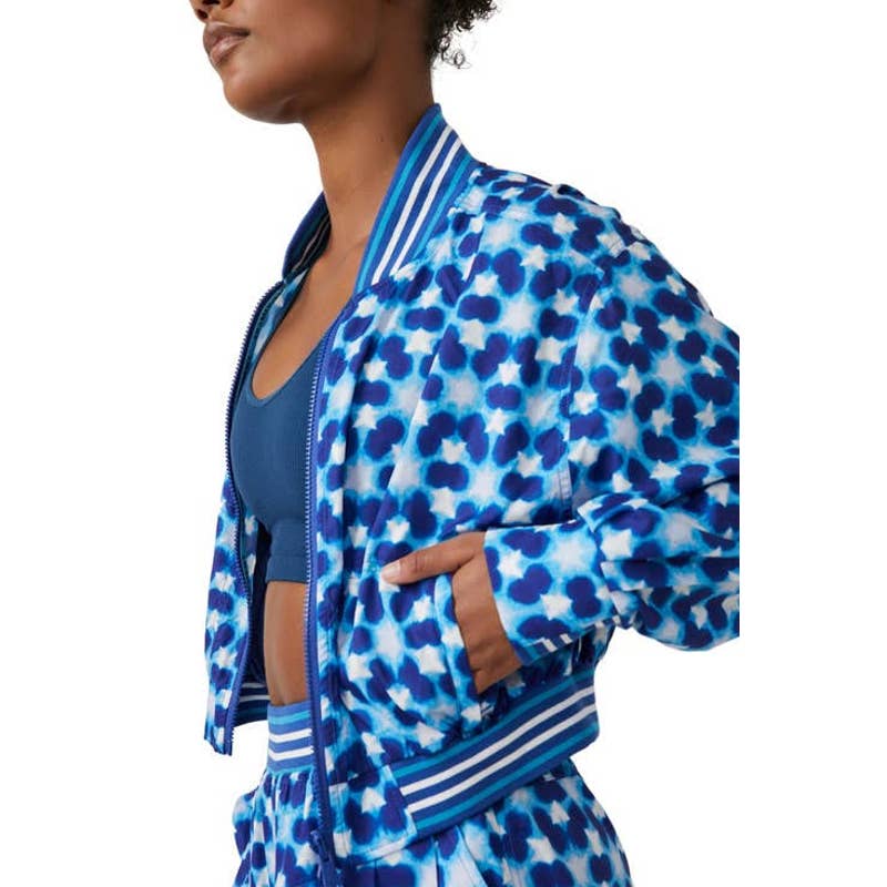 FP Movement Women's Top Seed Printed Tennis Activewear Jacket Blue Combo XL
