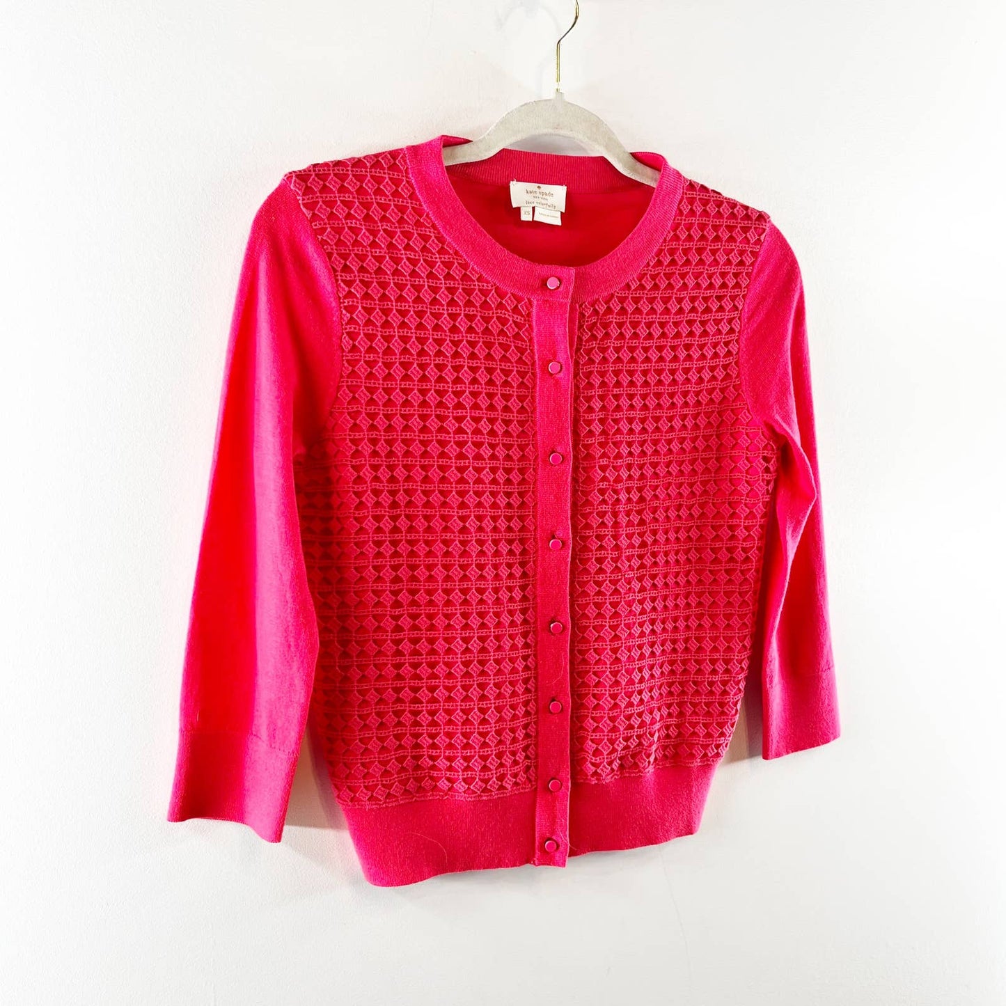 Kate Spade Lace Trim Button Up Cardigan Sweater Pink XS