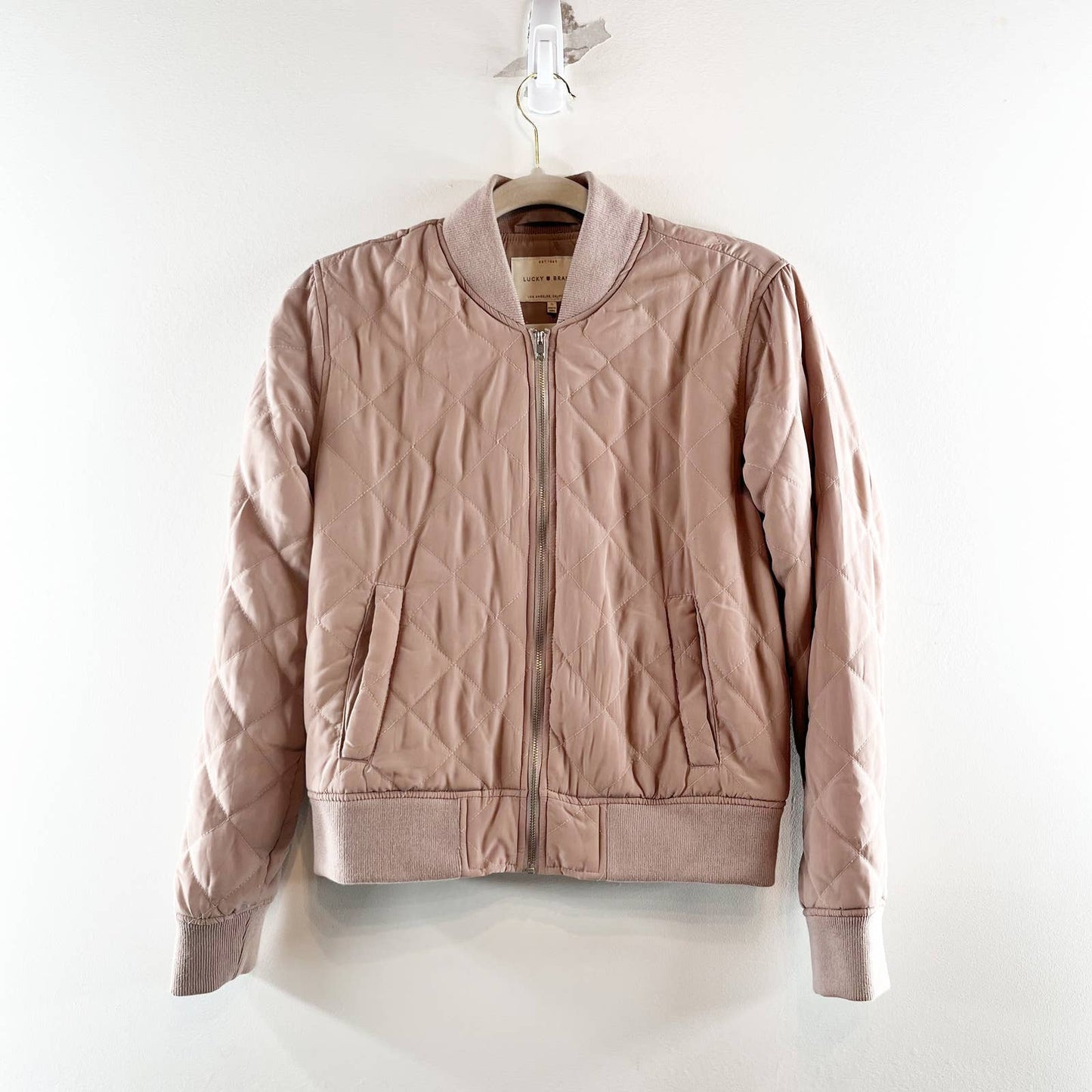 Lucky Brand Zip-Up Long Sleeve Quilted Bomber Jacket Outerwear Blush Pink Small