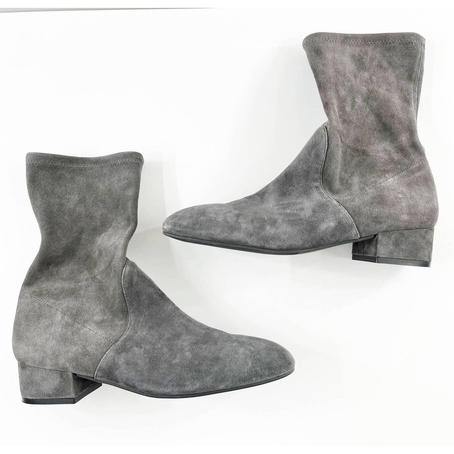 Stuart Weitzman Suede Almond Toe Moto Ankle Sock Boots Booties Gray 8.5
