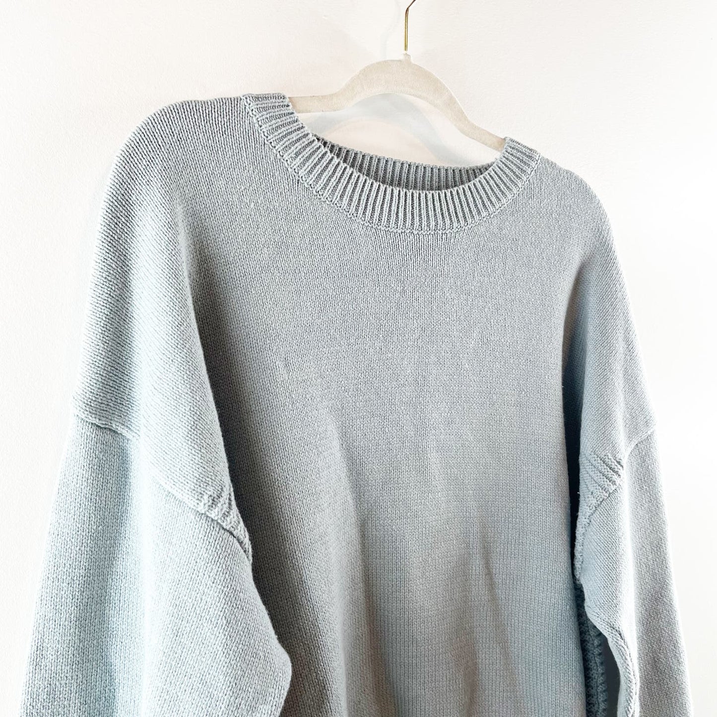 Le Lis Drop Shoulder Oversized Crewneck Pullover Sweater Sage Blue Large
